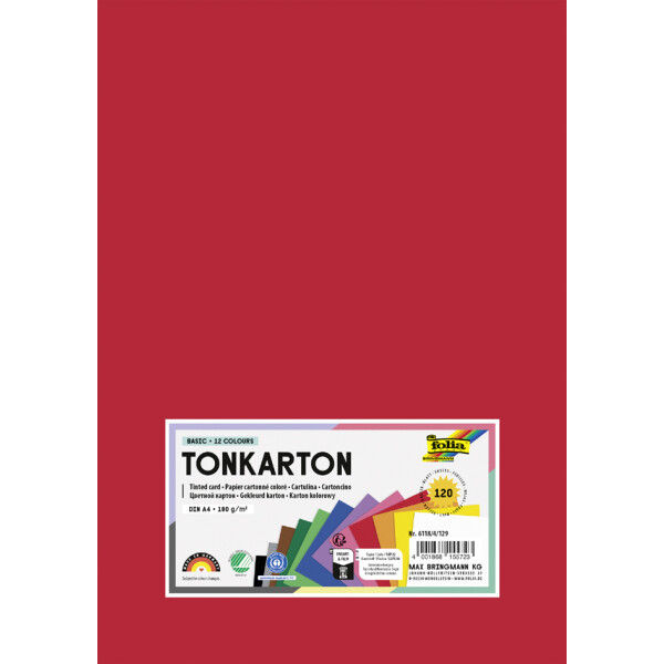 folia Tonkarton, DIN A4, 180 g qm, 12 Farben sortiert