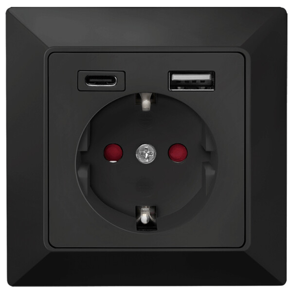 LogiLink Unterputz-Steckdose, 1x CEE 7 3, 1x USB-A, 1x USB-C