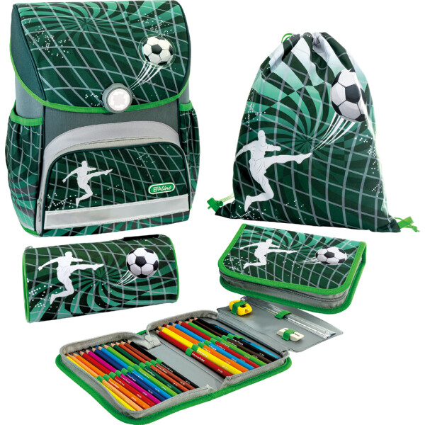 EBERHARD FABER Schulranzen-Set EFAlino Fu&szlig;ball, schwarz gr&uuml;n