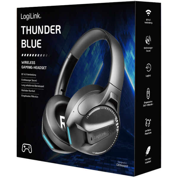 LogiLink BT 6.0 Gaming-Headset THUNDER BLUE, bluetoothf&auml;hig