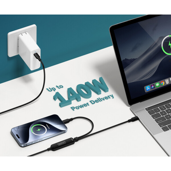 DIGITUS USB-C 2in1 Ladekabel, 140 W, 1,8 m, schwarz