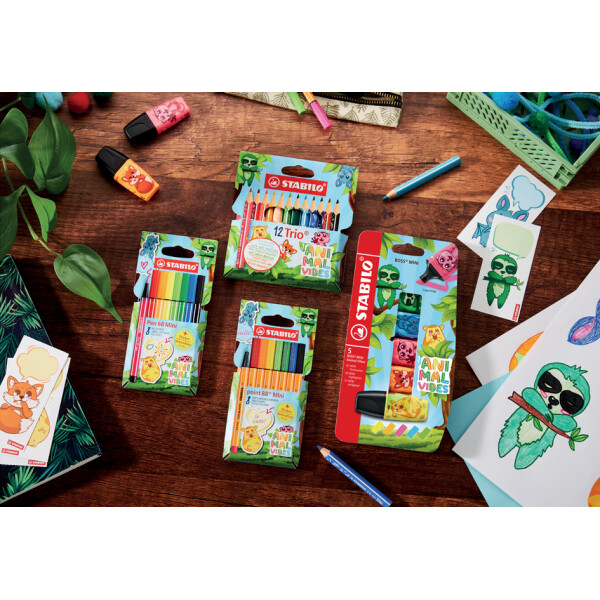 STABILO Fasermaler Pen 68 Mini Animal Vibes, 8er Etui