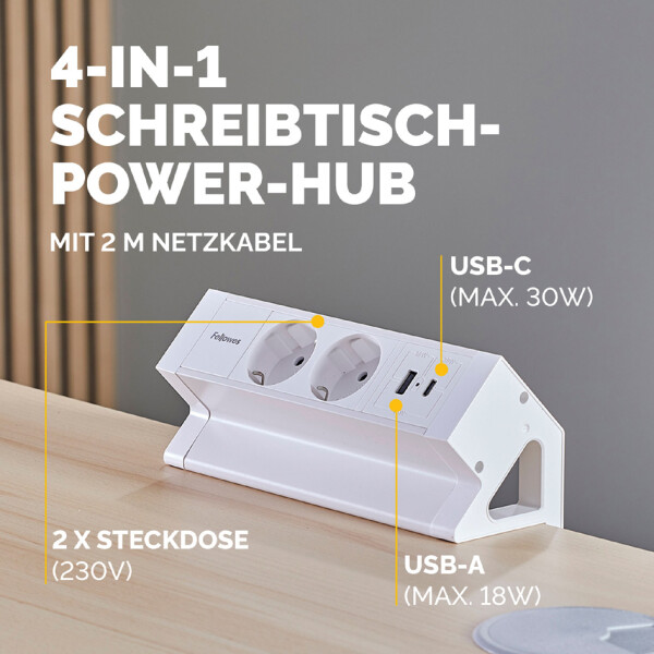 Fellowes Tisch-Steckdosenleiste Power Desk 2, Typ F, schwarz