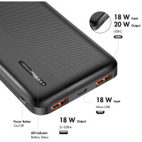 LogiLink Powerbank, 10.000 mAh, 2x USB-A, 2x USB-C, schwarz