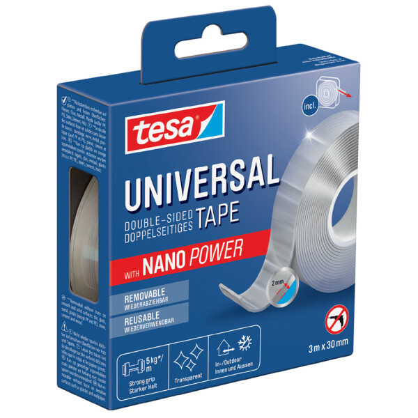 tesa Doppelseitiges Klebeband NANO POWER, 30 mm x 1 m