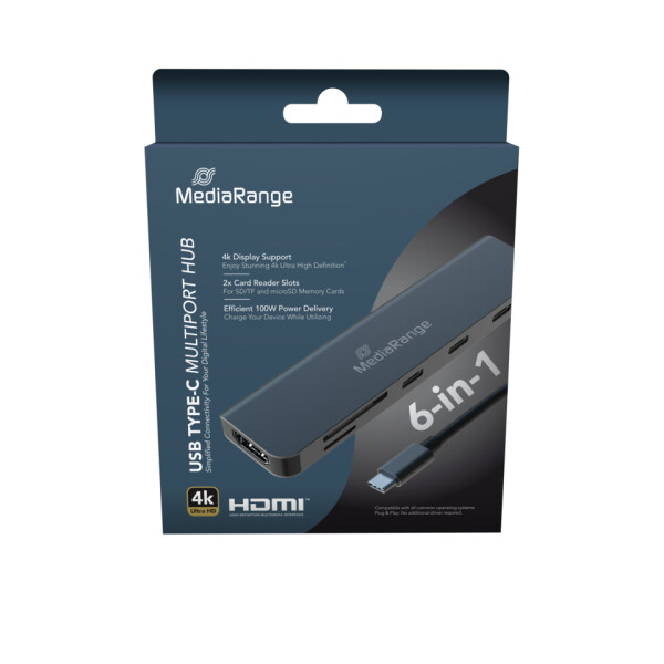 MEDIARANGE Multiport Adapter 6-in-1, USB C, silber MRCS519