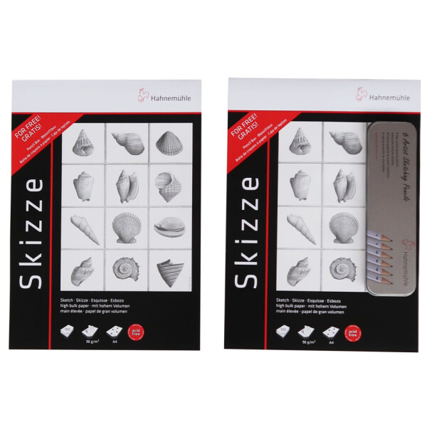 HAHNEM&Uuml;HLE Skizzenblock + Bleistiftblock, A4, 2 x 100 Blatt, wei&szlig; 10 650 047