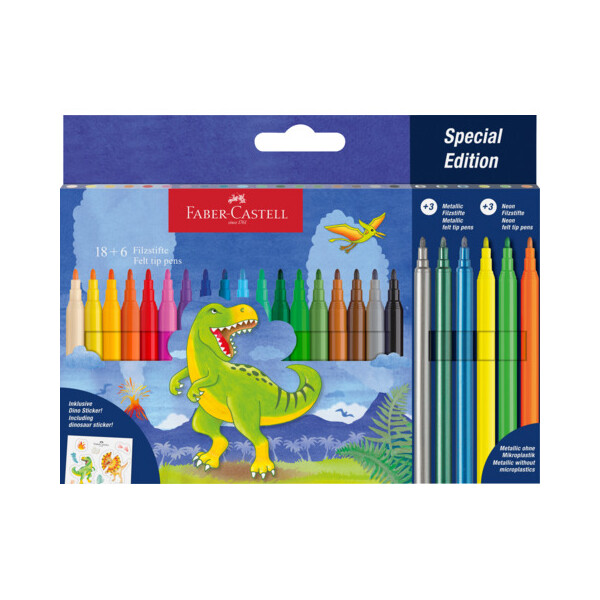 FABER-CASTELL Faserschreiberetui Dino 18+6, sortiert