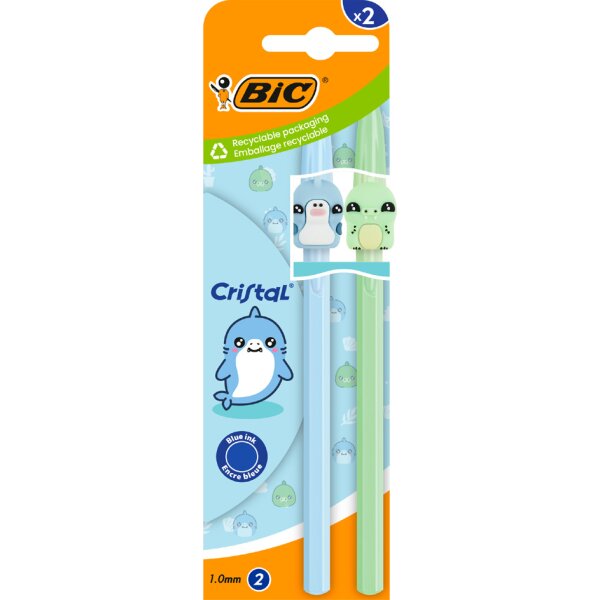 BIC Kugelschreiber Cristal Pastel Figurines, blau + gr&uuml;n