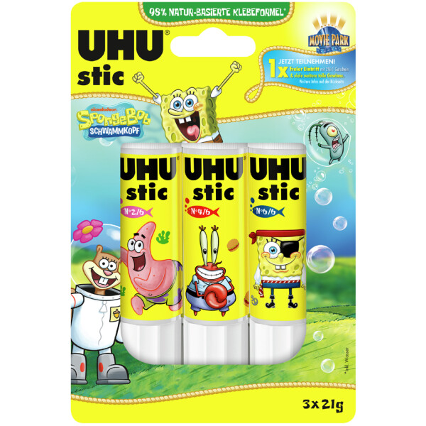 UHU Klebestift stic Spongebob, 3 x 21 g, Blister