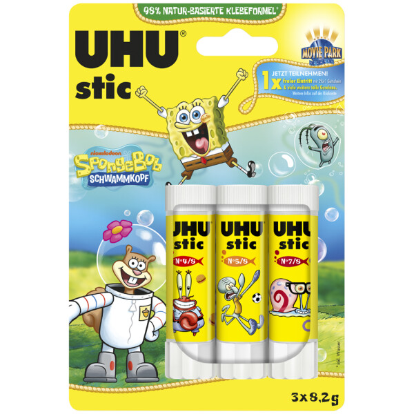 UHU Klebestift stic Spongebob, 3 x 8,2 g, Blister