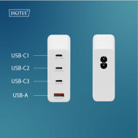 DIGITUS USB-Adapterstecker GaN Charger, 3x USB-C 1x USB-A