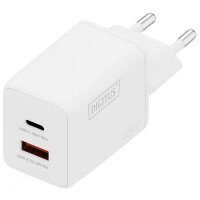DIGITUS USB-Steckdosenadapter GaN Charger, 1x USB-C 1x USB-A