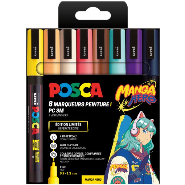 POSCA Pigmentmarker PC-3M, 8er Set MANGA HERO