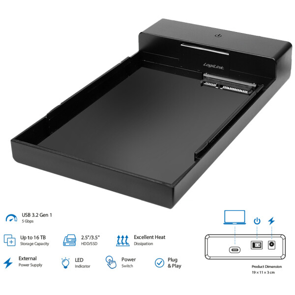 LogiLink USB 3.2 Festplattengehäuse, HDD SSD, 5 Gbps