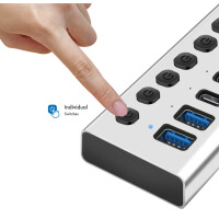 LogiLink USB 3.2 Hub, 7-Port, mit Ein- Ausschalter, silber