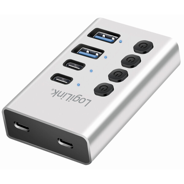 LogiLink USB 3.2 Hub, 4-Port, mit Ein- Ausschalter, silber