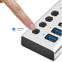 LogiLink USB 3.2 Hub, 4-Port, mit Ein- Ausschalter, silber