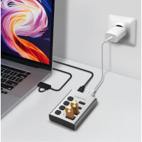 LogiLink USB 3.2 Hub, 4-Port, mit Ein- Ausschalter, silber