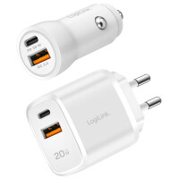 LogiLink USB-Ladeset, 2er Set: KFZ- &...