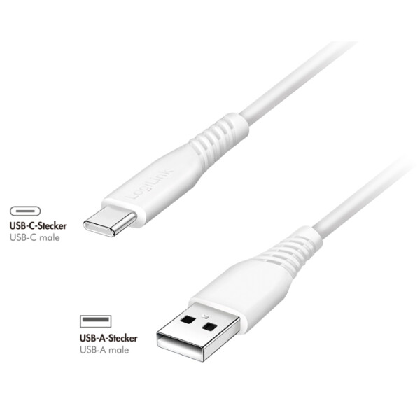 LogiLink USB 2.0 Kabel, USB-A - USB-C, 2,0 m, weiß