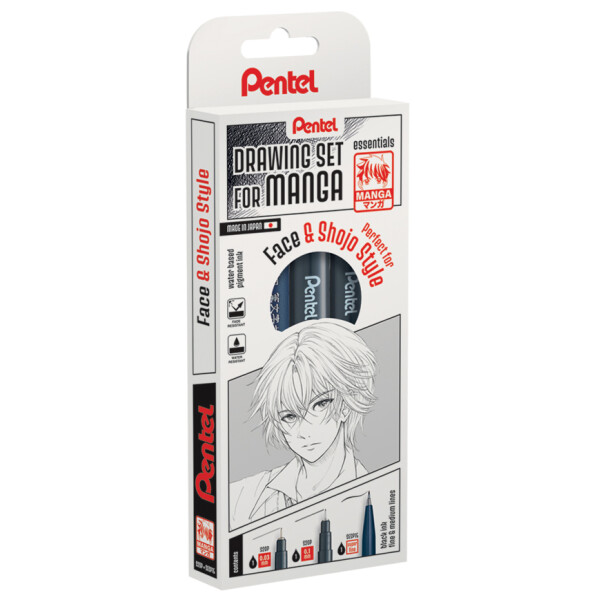 Pentel Fineliner-Set "Manga Face", schwarz, 3er Set