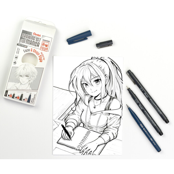 Pentel Fineliner-Set "Manga Action", schwarz, 3er Etui
