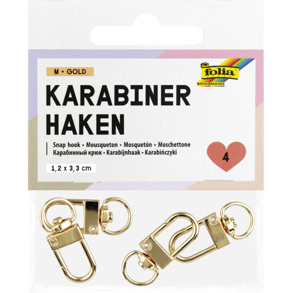 folia Karabinerhaken M, 12 x 33 mm, gold