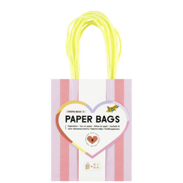folia Papier-Tragetaschen "STRIPES NEON", Gr&ouml;&szlig;e: S