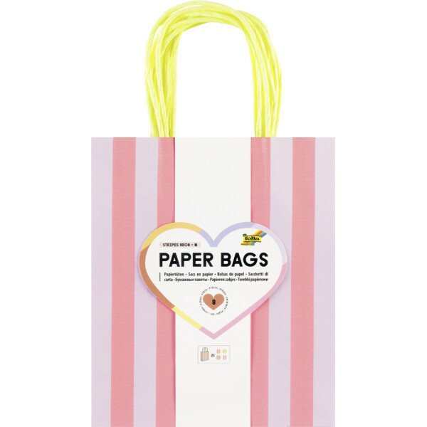 folia Papier-Tragetaschen "STRIPES NEON", Gr&ouml;&szlig;e: S