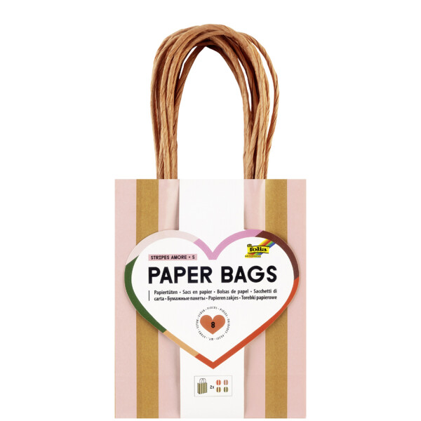 folia Papier-Tragetaschen "STRIPES AMORE", Gr&ouml;&szlig;e: S