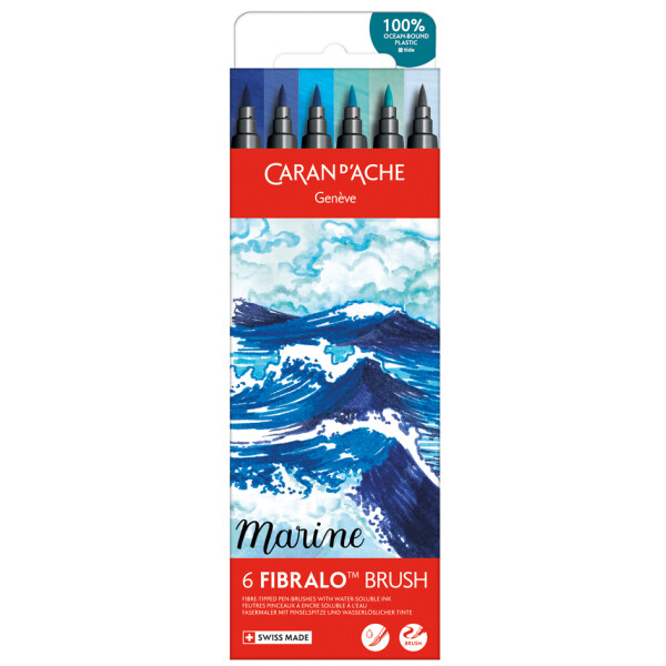 CARAN DACHE Fasermaler FIBRALO Brush MARINE, 6er Set