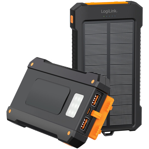 LogiLink Solar-Powerbank, 10.000 mAh, 20 Watt,schwarz orange