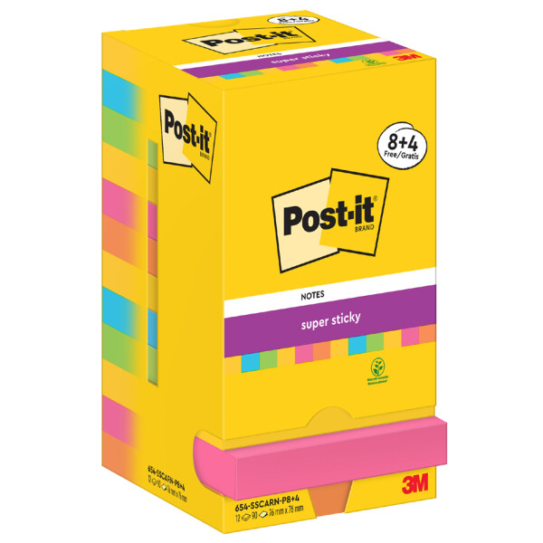 Post-it Haftnotizen super sticky notes, 76 x 76 mm, 8+4