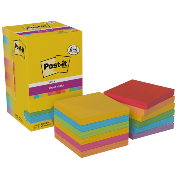 Post-it Haftnotizen super sticky notes, 76 x 76 mm, 8+4