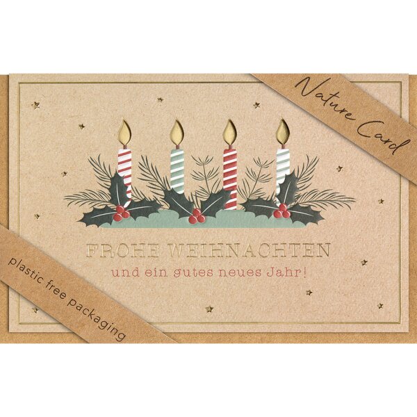 BSB Doppeltext-Weihnachtskarte Nature Cards unverpackte Gl&uuml;ckwunschkarte 15x15 cm mit Briefumschlag, Merry Christmas Weihnachtsm&auml;nner 22-6942