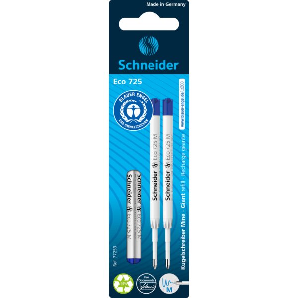 SCHNEIDER Kugelschreibermine Eco 725, dokumentenecht, M, blau, 2er Blisterkarte 50-77253