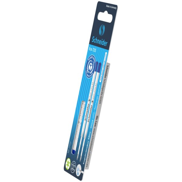 SCHNEIDER Kugelschreibermine Eco 725, dokumentenecht, M, blau, 2er Blisterkarte 50-77253