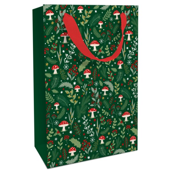 BRAUN + COMPANY Weihnachts-Geschenktragetasche Pilze, 36 x 26 x 13 cm, dunkelgr&uuml;n 1693-26524
