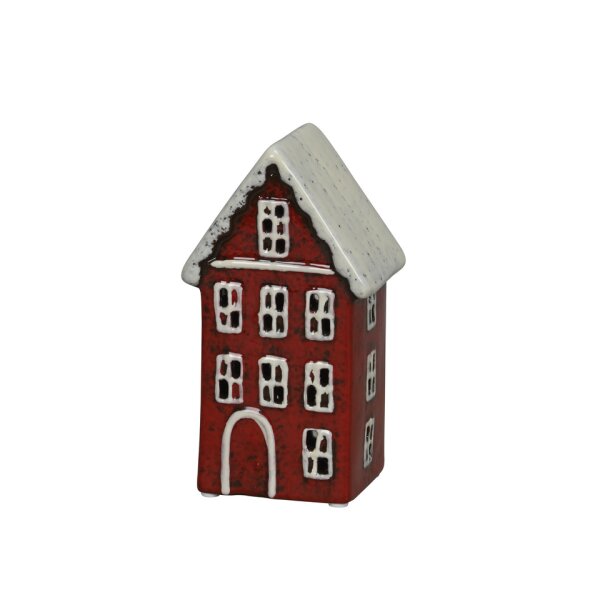 LED-Windlicht Haus, 8 x 7 x 15 cm, Steinzeug, rot wei&szlig; 672030000449