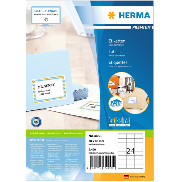 HERMA Universal-Etiketten PREMIUM, 99,1 x 38,1 mm, wei&szlig;