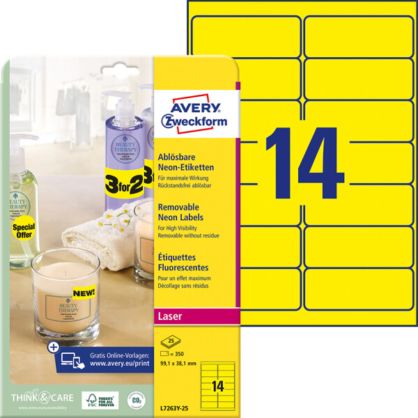 AVERY Zweckform Stick&Lift Etiketten, 38,1 x 21,2 mm, gelb