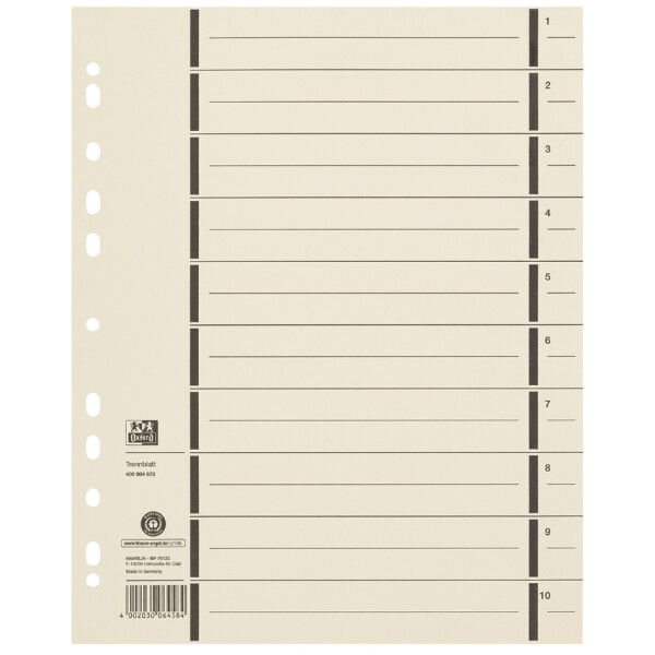 Oxford Trennbl&auml;tter mit Perforation, DIN A4, chamois
