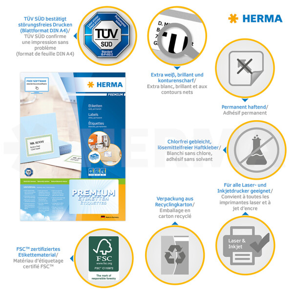 HERMA Universal-Etiketten PREMIUM, 97,0 x 42,3 mm, wei&szlig;