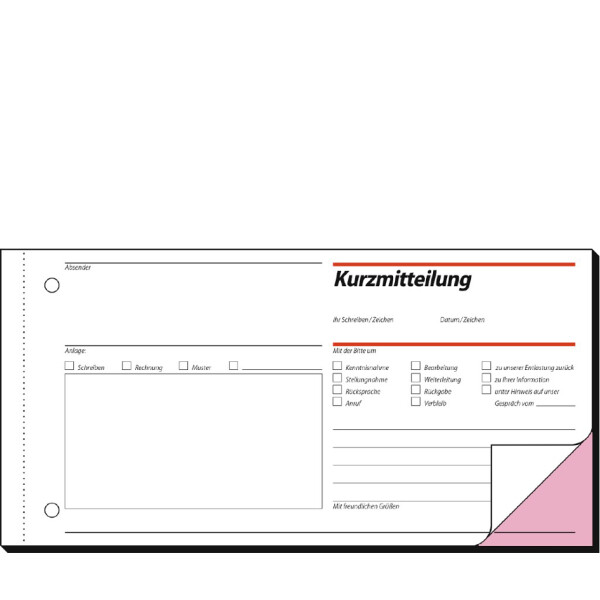 sigel Formularbuch "Kurzmitteilung", 1 3 A4 quer, SD