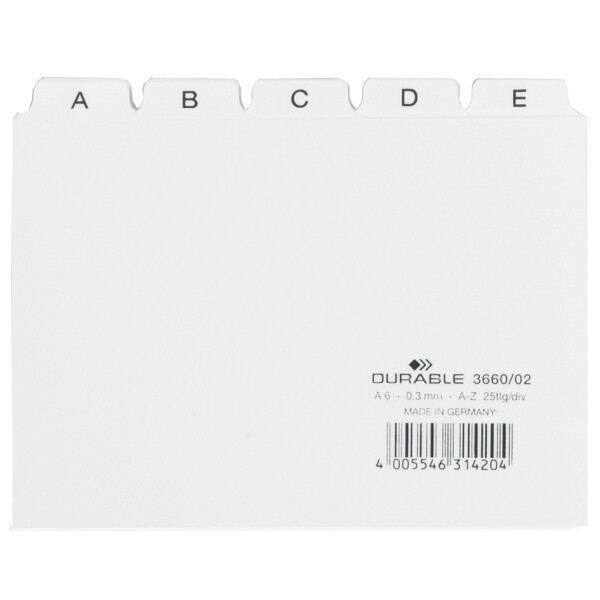DURABLE Karteiregister A - Z, PP, A6 quer, weiß, 25-teilig