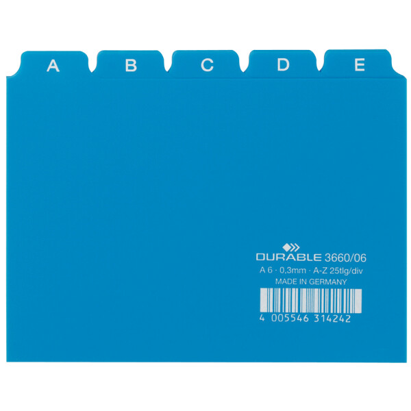 DURABLE Karteiregister A - Z, PP, A6 quer, blau, 25-teilig