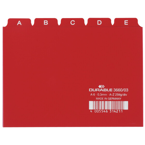 DURABLE Karteiregister A - Z, PP, A6 quer, blau, 25-teilig