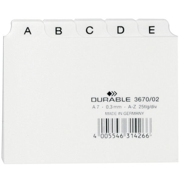 DURABLE Karteiregister A - Z, PP, A7 quer, weiß, 25-teilig