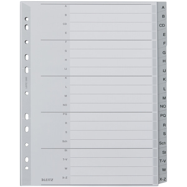 LEITZ Kunststoff-Register, A-Z, &Uuml;berbreite, halbe H&ouml;he